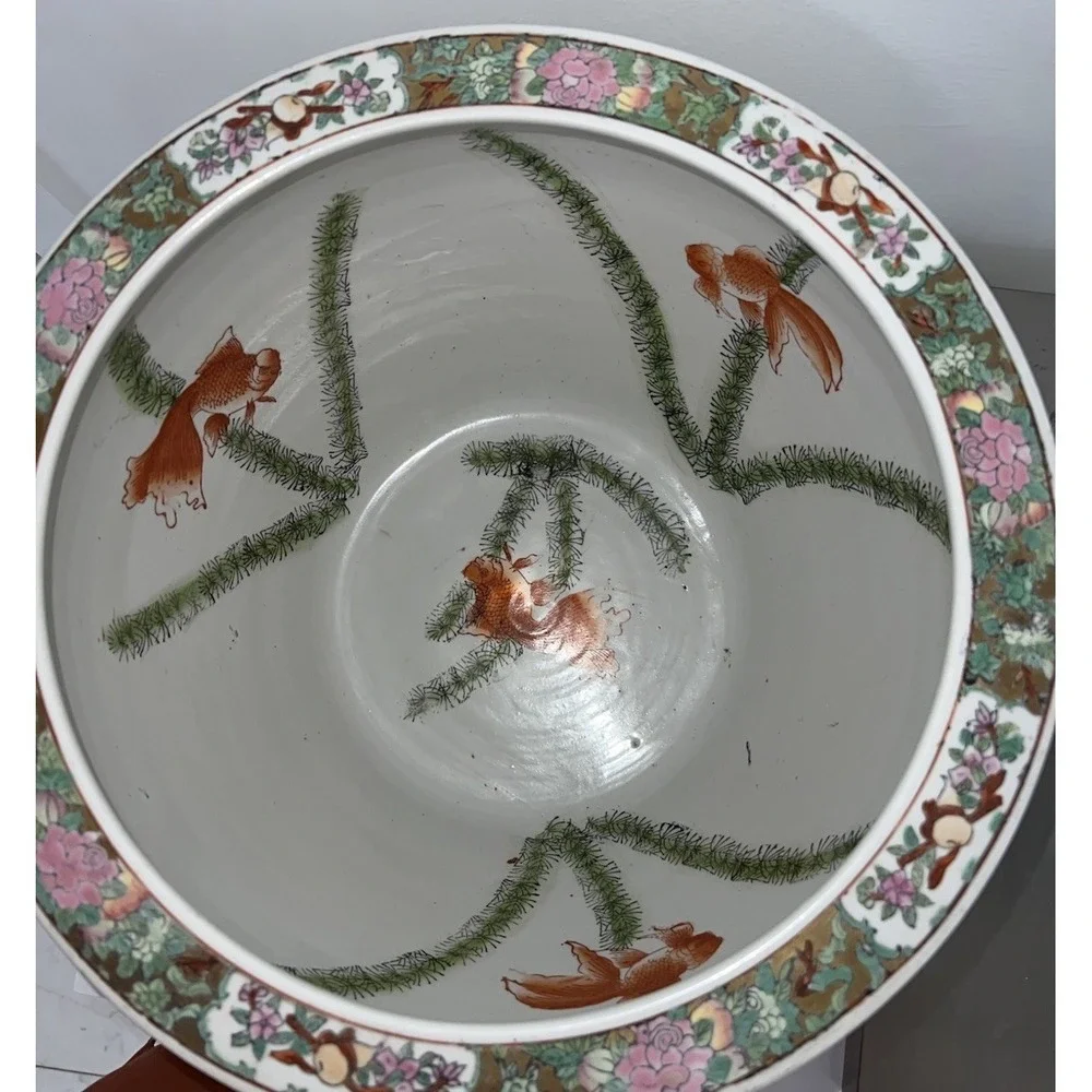 (..30)Huge Vintage Chinese Porcelain Enamel Famille Rose Koi Fish Bowl Planter
